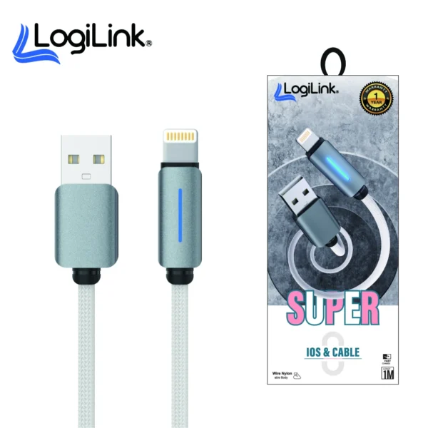 LOGILINK USB TO LIGHTNING NYLON FAST CHARGING DATA CABLE 1M (1 YEAR WARRANTY) Wh