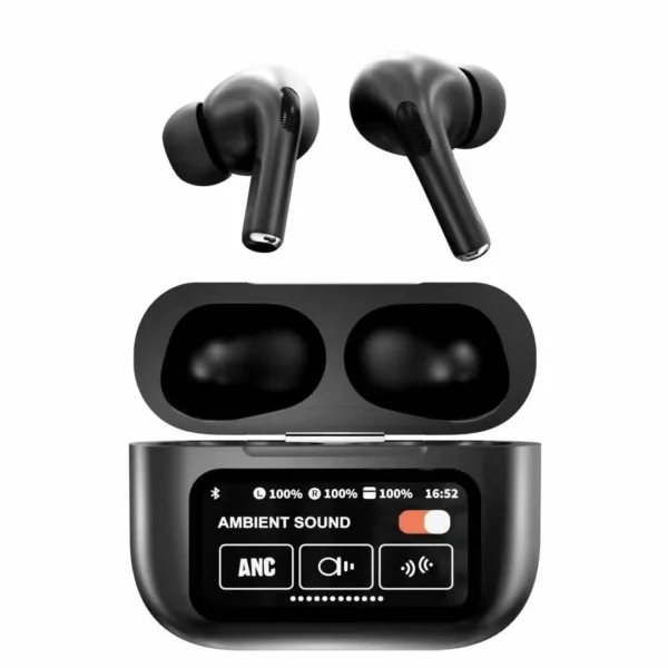 BLACK NEW A9 PRO APPLE AIRPODS ANC/ENC ZHONGKELQNXUN TOUCH CONTROL BT 5.4 EARBUD