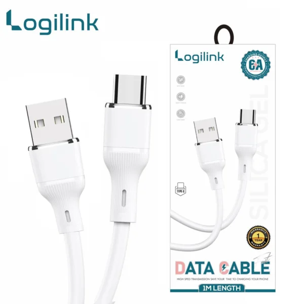 LOGILINK USB TO TYPE C SILICONE FAST CHARGING DATA CABLE 1M (1 YEAR WARRANTY) WH