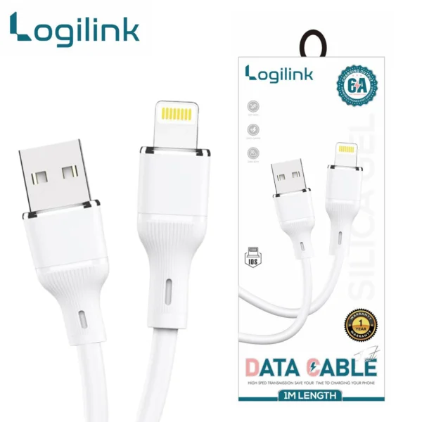 LOGILINK USB TO LIGHTNING SILICONE FAST CHARGING DATA CABLE 1M (1 YEAR WARRANTY) WHITE