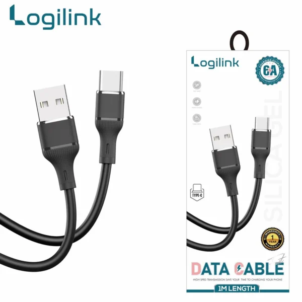 LOGILINK USB TO TYPE C SILICONE FAST CHARGING DATA CABLE 1M (1 YEAR WARRANTY) BL