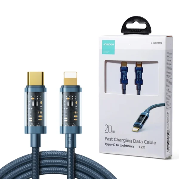 JOYROOM S-CL020A12 Type-C to Lightning 20W Data Cable 1.2m Transparent Nylon Blu