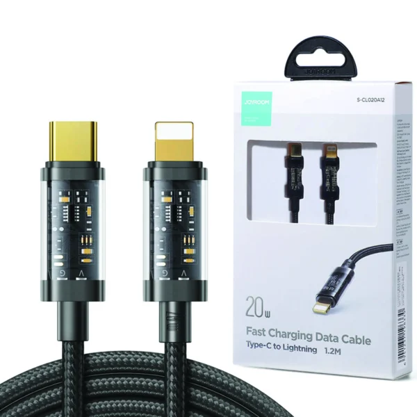 JOYROOM S-CL020A12 Type-C to Lightning 20W Data Cable 1.2m Transparent Nylon Bla