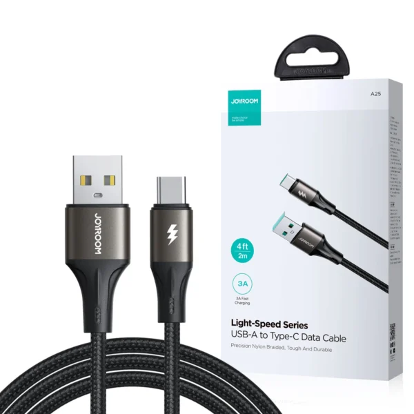 JOYROOM S-A25 LIGHT-SPEED SERIES 3A FAST CHARGING DATA CABLE (USB-A TO TYPE-C) 2M-BLACK