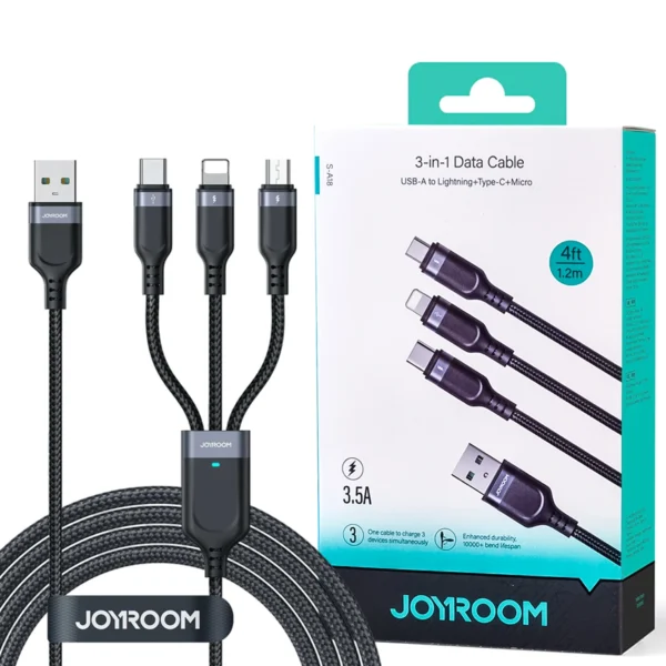 JOYROOM S-1T3018A18 Multi-Use 3.5A USB-A to Lightning+Type-C+Micro 3-in-1 Data C