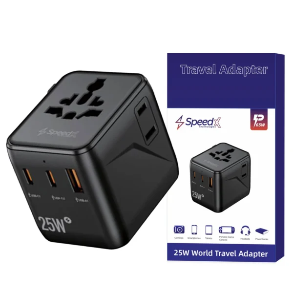 SPEEDX SP-TCW02 TRAVEL ADAPTER 25W PD 2C+1A+2AC FAST CHARGING (NEW)