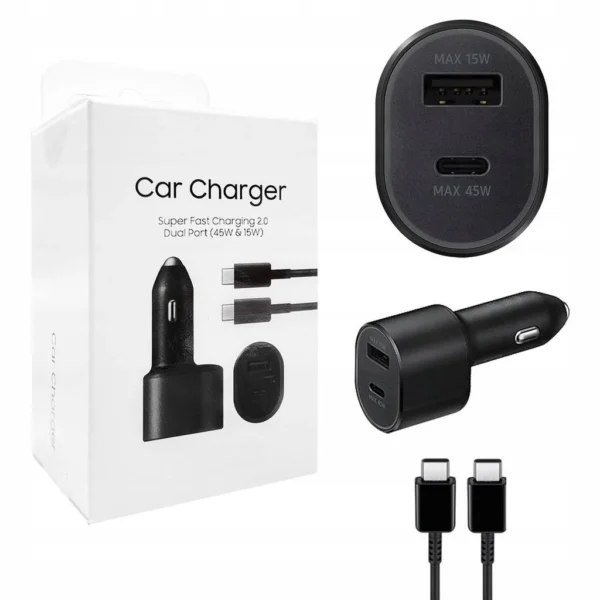 SAMSUNG 45W PD 15W USB + 45W TYPE C DUAL SUPER FAST CAR CHARGER WITH CABLE