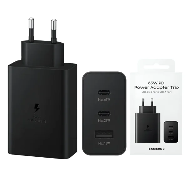 SAMSUNG 65W EU PIN PD POWER ADAPTOR TRIO 2 Type-C & USB-A PORT