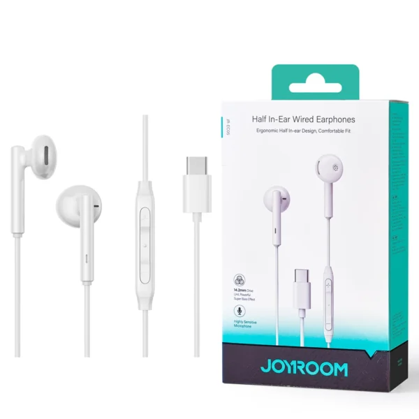 Joyroom-ec05 Type-c Series Half In-ear Wired Earphones-white