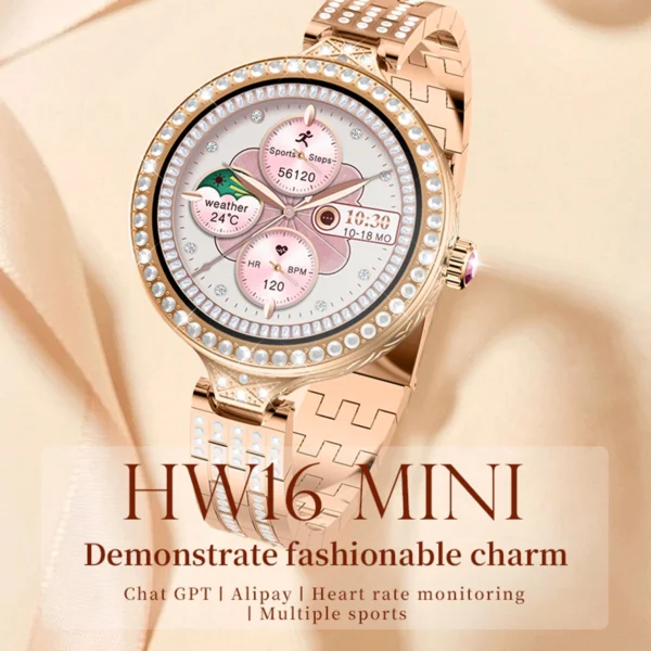 HW16 MINI LUXURY WOMEN ROSE GOLD SMART WATCH 1.35 INCH BT CALL WITH WEARFIT PRO