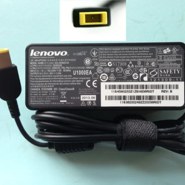 LENOVO SQUARE PIN LAPTOP CHARGER 20V 3.25A 65W (USB)