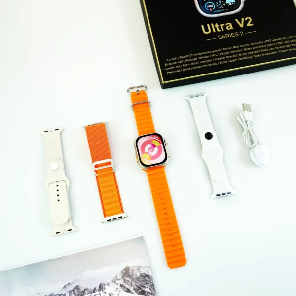 Ultra V2 New Fashion 2.2 Large Screen With 4 Straps Smart Watch  Orange