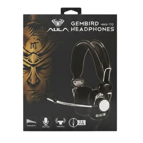AULA Gembird MHS-110 Wired Stereo Headphones with Adjustable Microphone & Volume Control – 3.5mm Deep Bass Gaming Headset