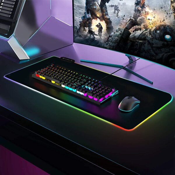 RS 07 Large Gaming Mouse Pad 80x30 cm, Waterproof and Non-Slip Rubber Base, with LED Edge Lighting