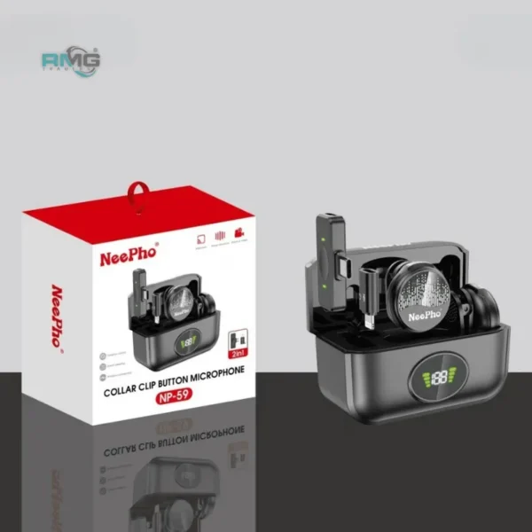 Neepho NP59 Wireless Microphone Collar Clip Button – Portable Lavalier Mic for iPhone, Android, YouTube, TikTok, Vlogging & Live Streaming