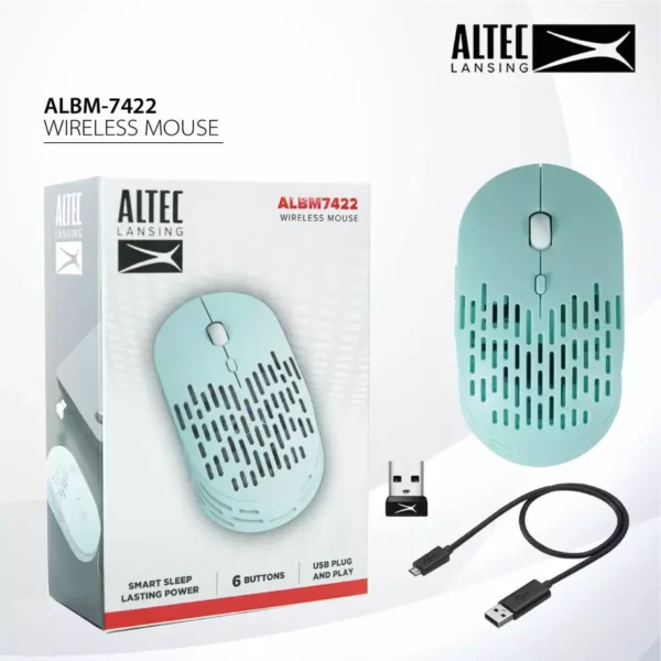 for Altec Lansing ALBM7422 Wireless Rechargable Mouse – Optical Sensor 1600 DPI – 6 Buttons with 2 side button